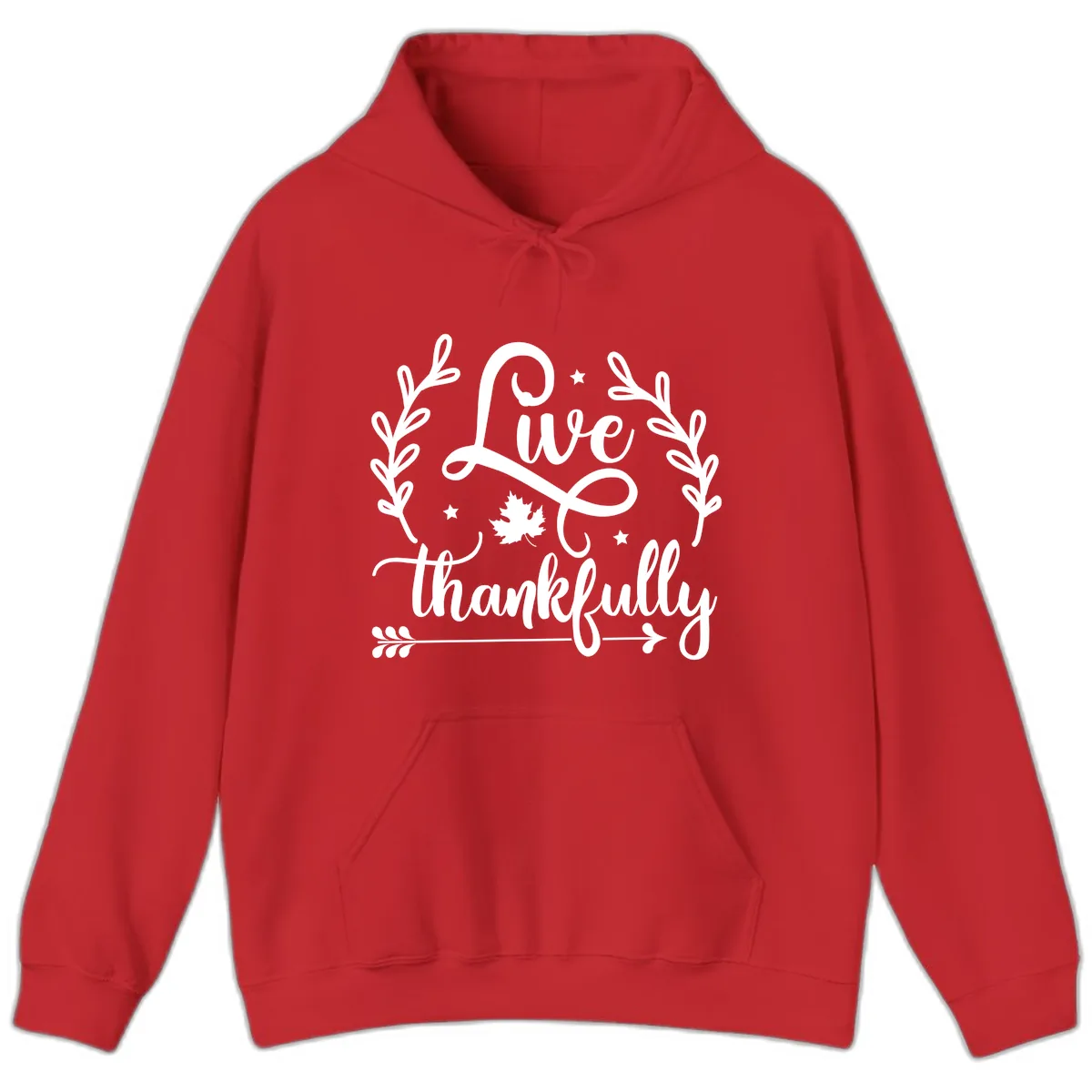 Live Thankfully Thanksgiving Fall Design Hoodie in Red