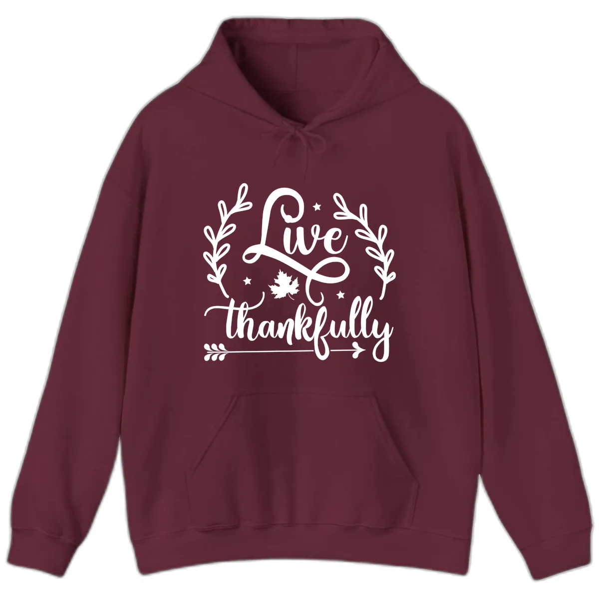 Live Thankfully Thanksgiving Fall Design Hoodie in Maroon