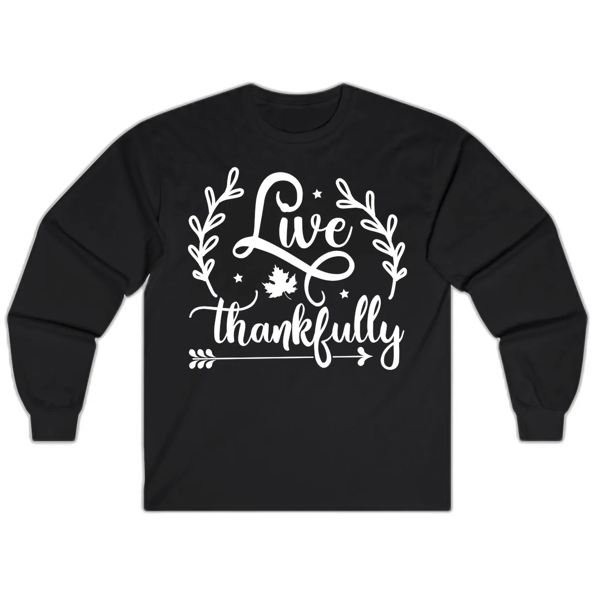 Live Thankfully Thanksgiving Fall Design Long Sleeve in Black