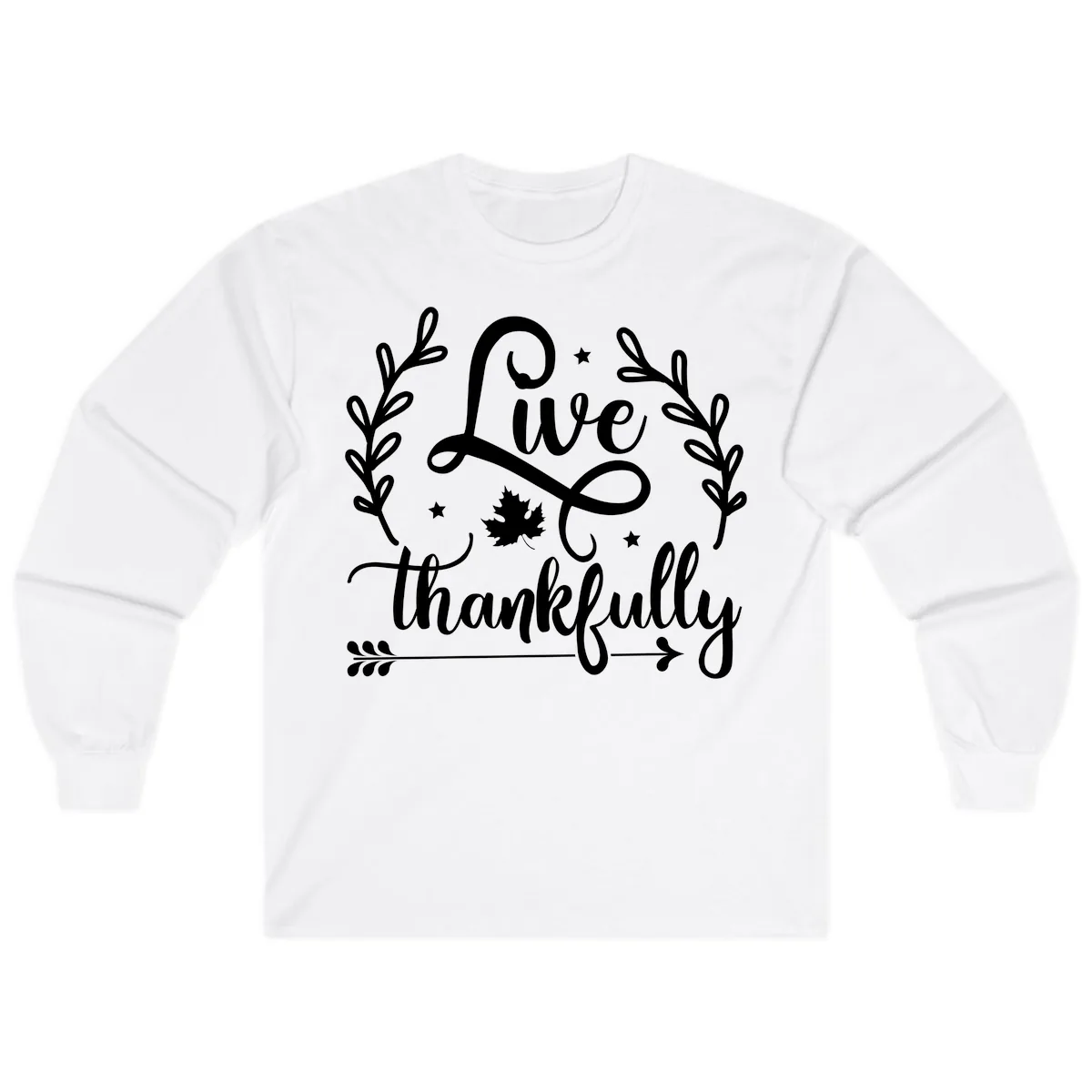 Live Thankfully Thanksgiving Fall Design Long Sleeve in White