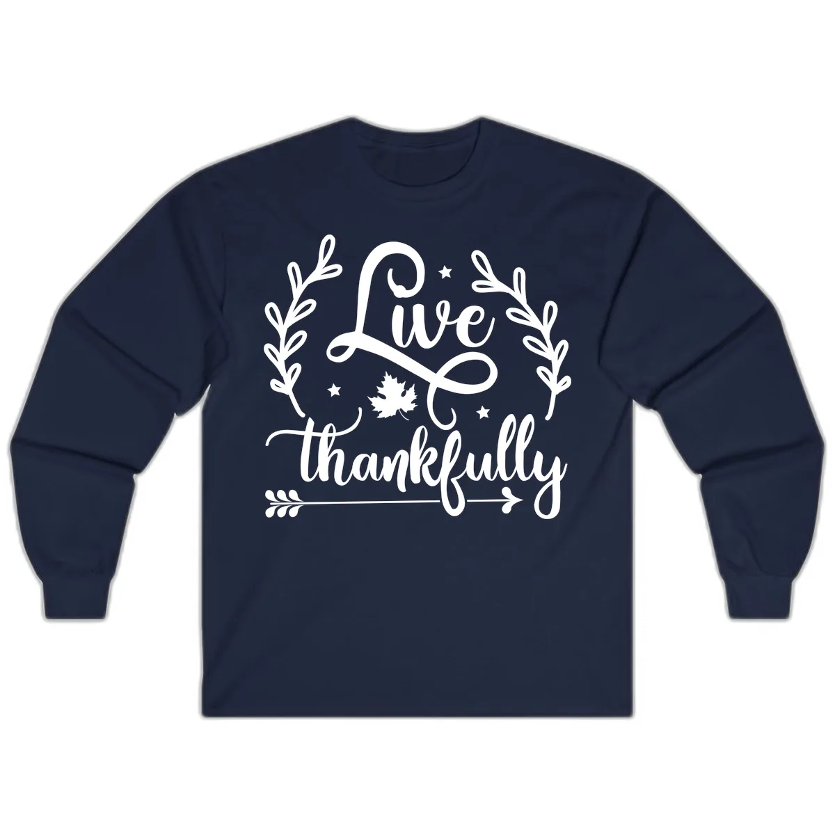 Live Thankfully Thanksgiving Fall Design Long Sleeve in Navy