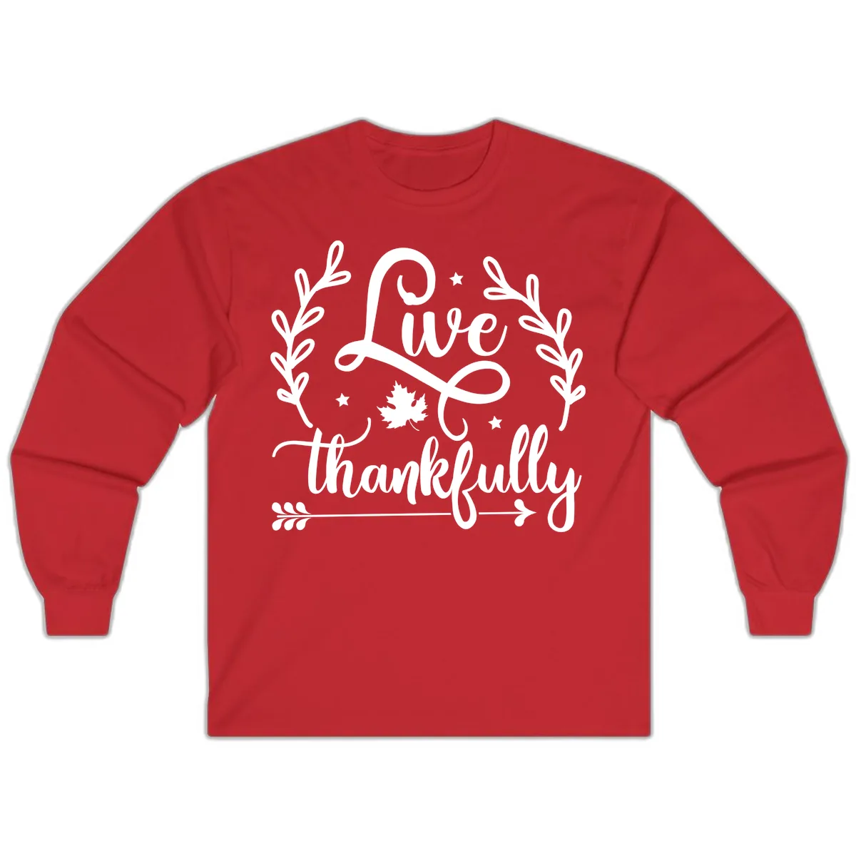 Live Thankfully Thanksgiving Fall Design Long Sleeve in Red