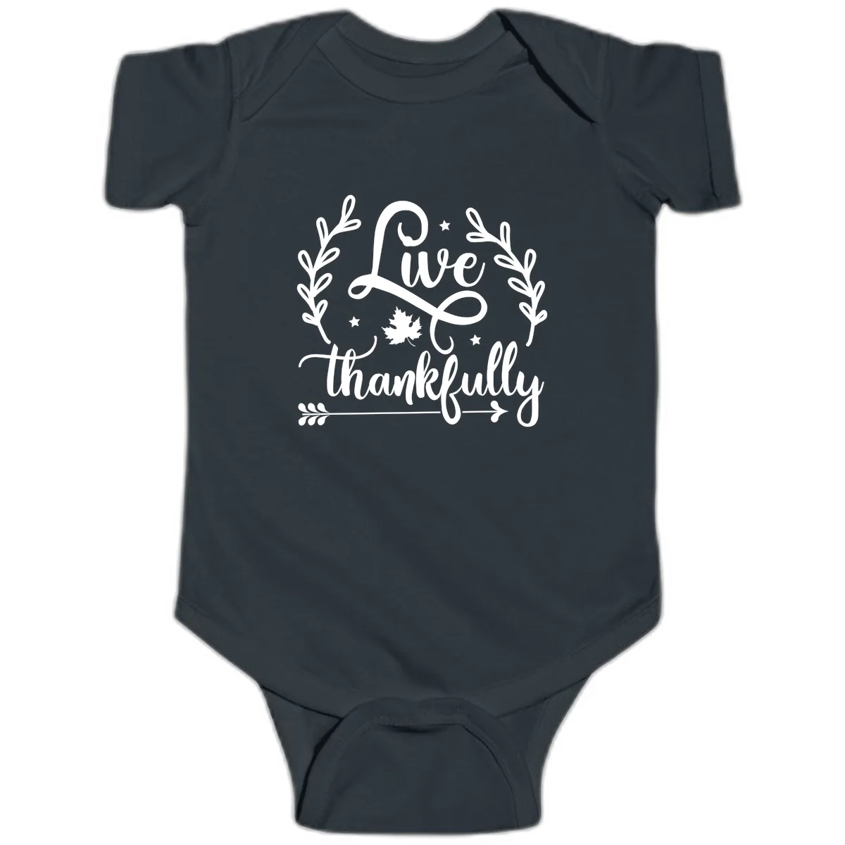Live Thankfully Thanksgiving Fall Design Baby Onesie in Black