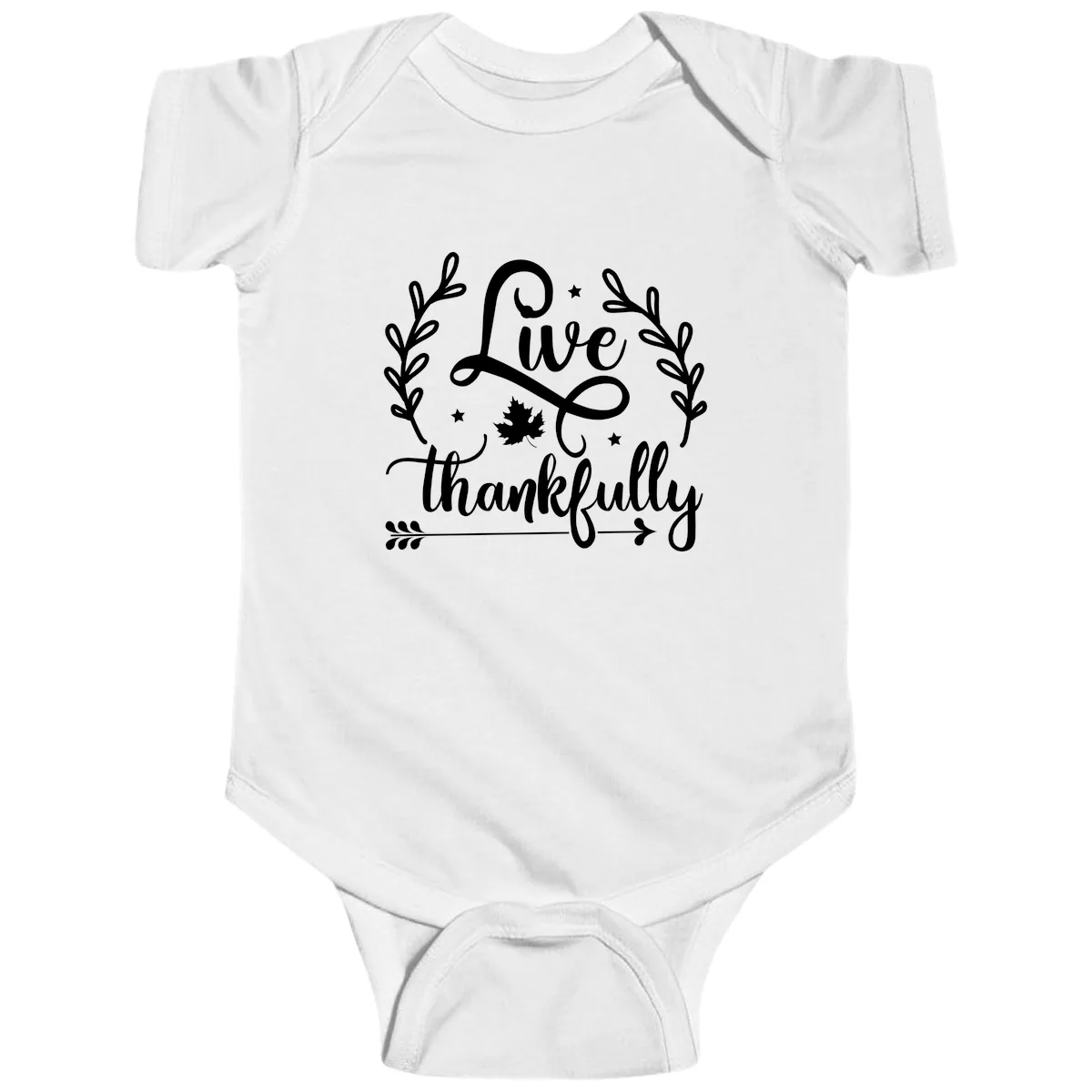 Live Thankfully Thanksgiving Fall Design Baby Onesie in White