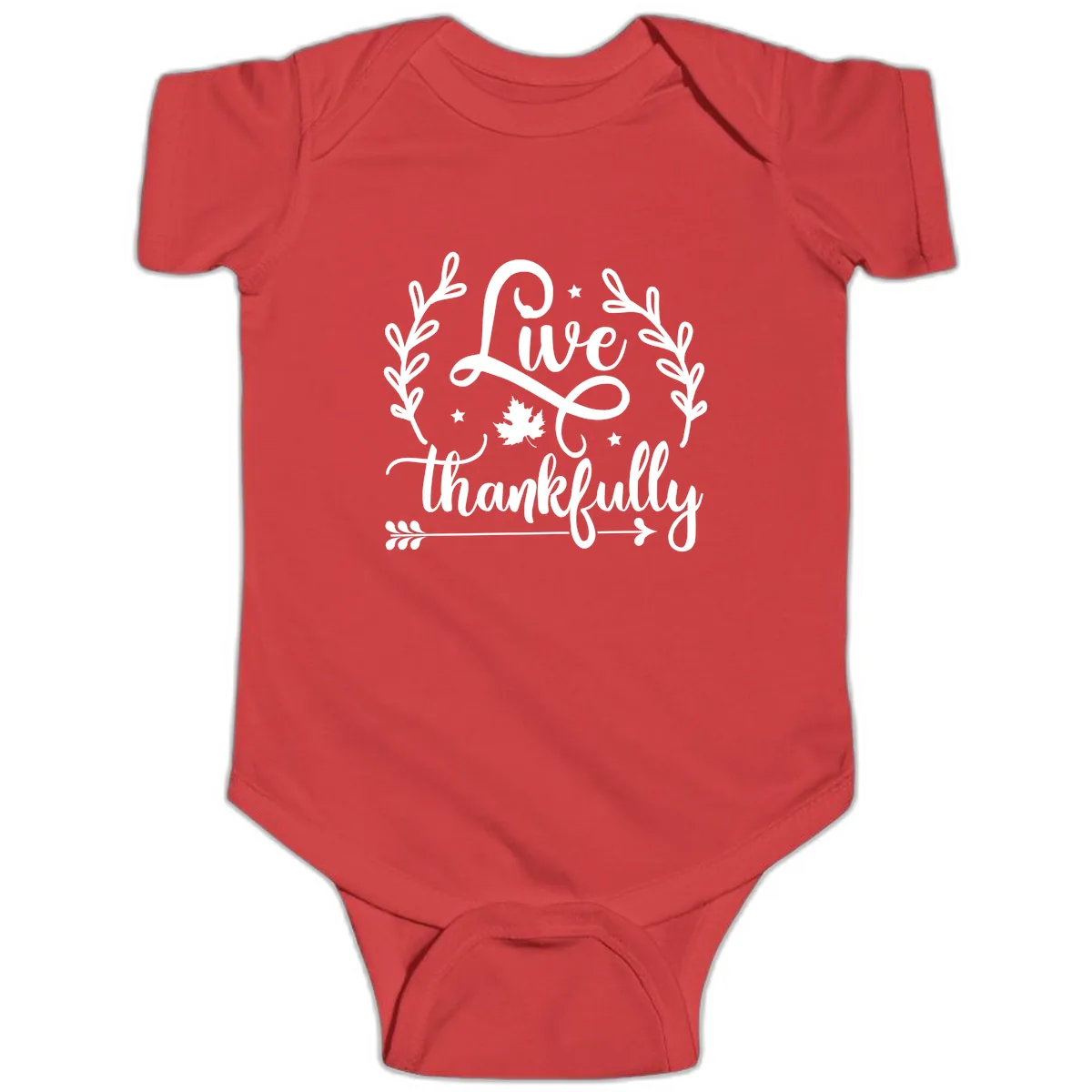 Live Thankfully Thanksgiving Fall Design Baby Onesie in Red