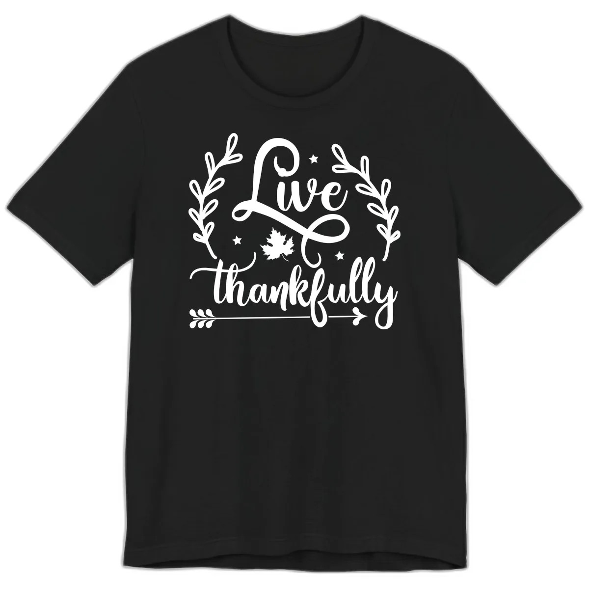 Live Thankfully Thanksgiving Fall Design Premium T-Shirt in Black