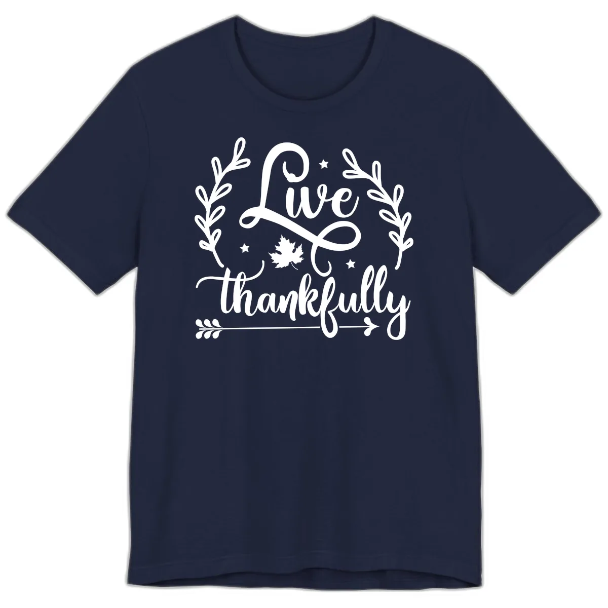 Live Thankfully Thanksgiving Fall Design Premium T-Shirt in Navy
