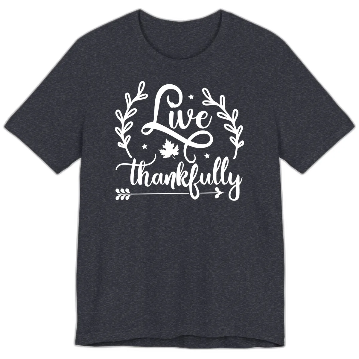 Live Thankfully Thanksgiving Fall Design Premium T-Shirt in Heather Navy