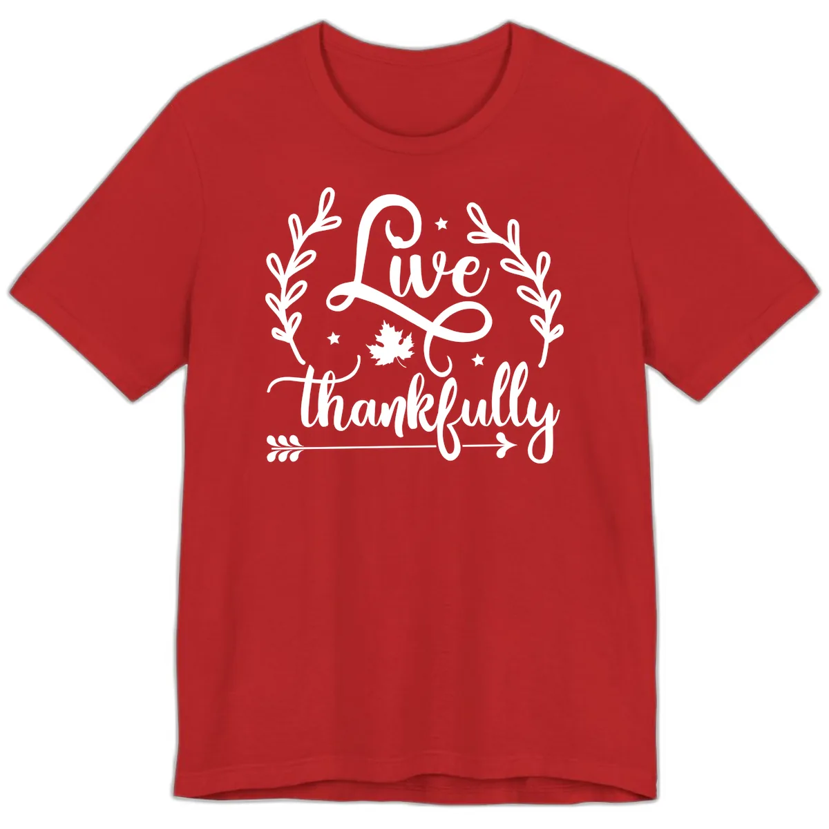 Live Thankfully Thanksgiving Fall Design Premium T-Shirt in Red
