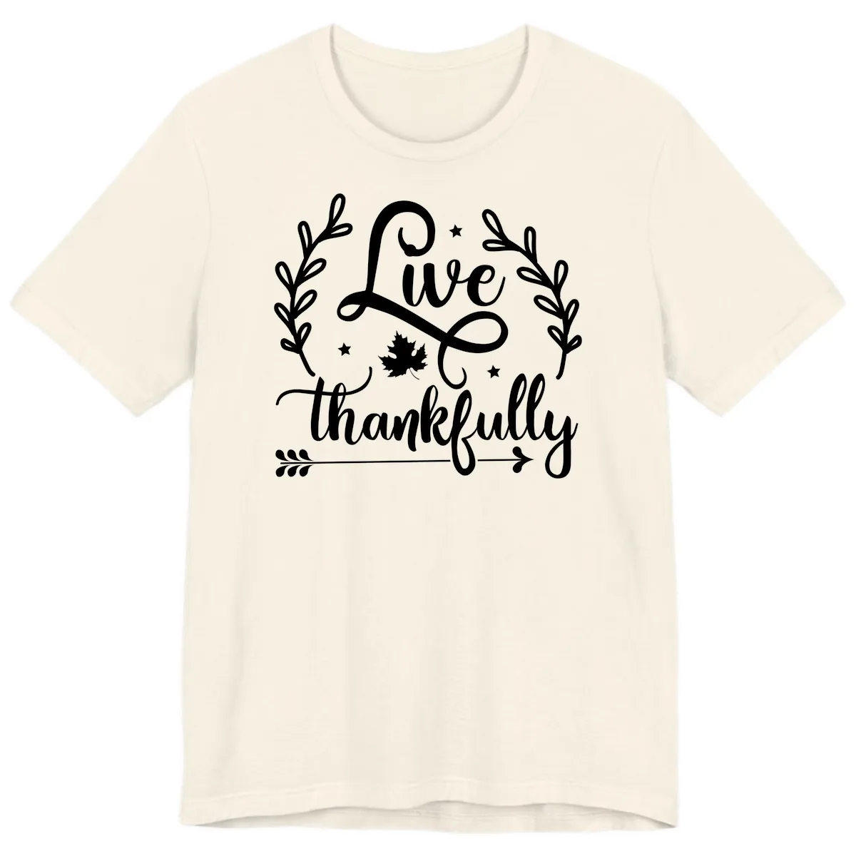 Live Thankfully Thanksgiving Fall Design Premium T-Shirt in Natural