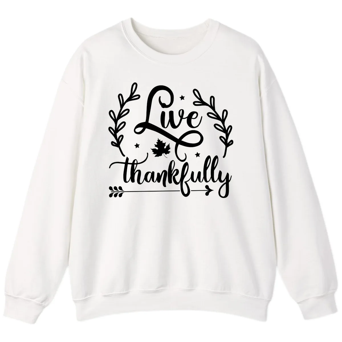 Live Thankfully Thanksgiving Fall Design Sweatshirt in White