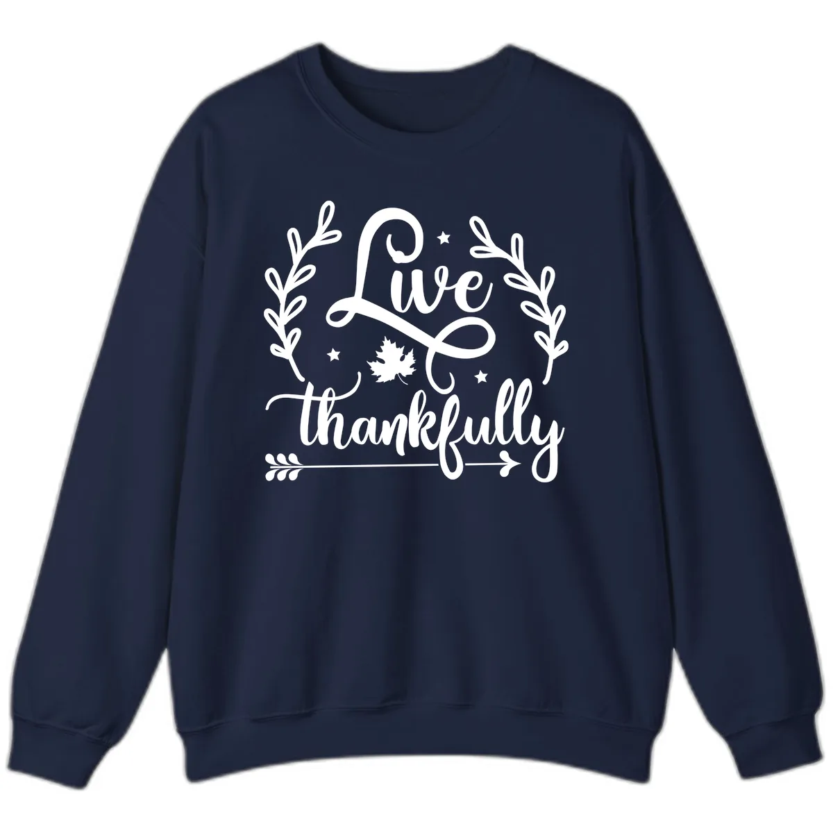 Live Thankfully Thanksgiving Fall Design Sweatshirt in Navy