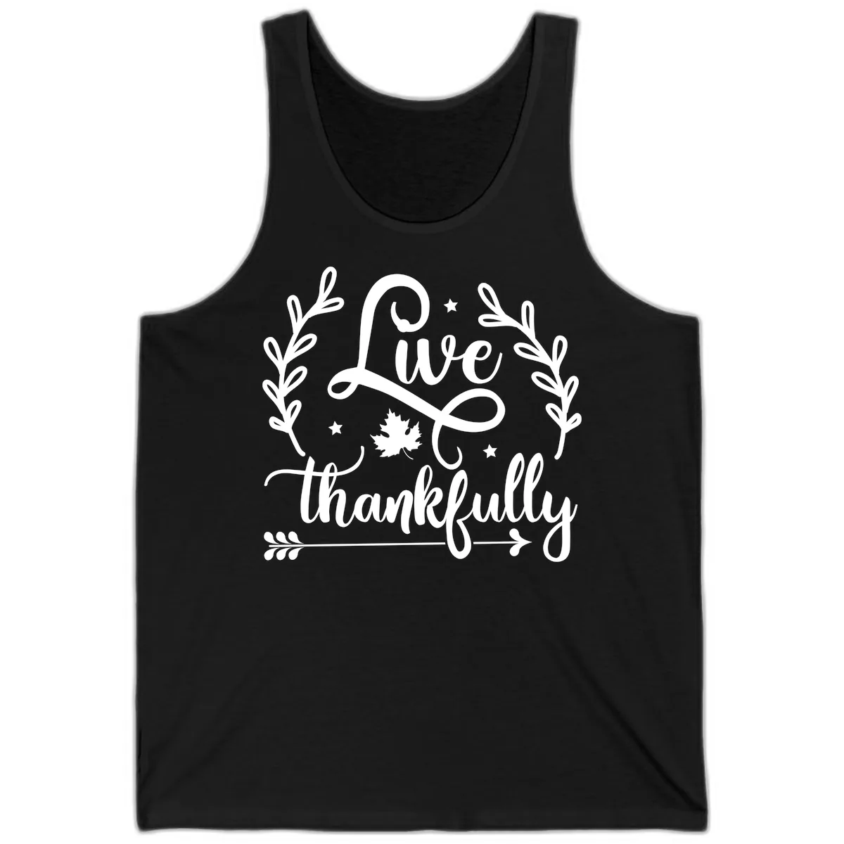 Live Thankfully Thanksgiving Fall Design Tank in Black