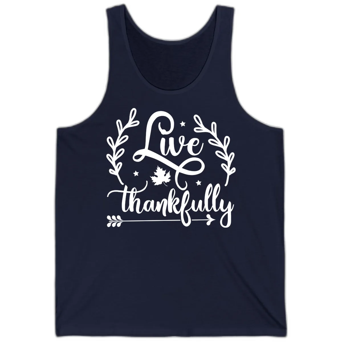 Live Thankfully Thanksgiving Fall Design Tank in Navy