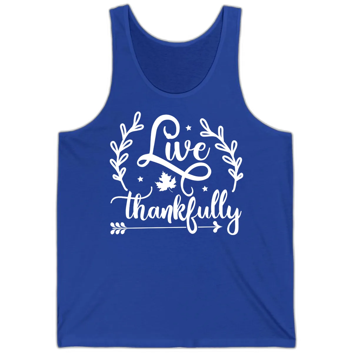 Live Thankfully Thanksgiving Fall Design Tank in True Royal