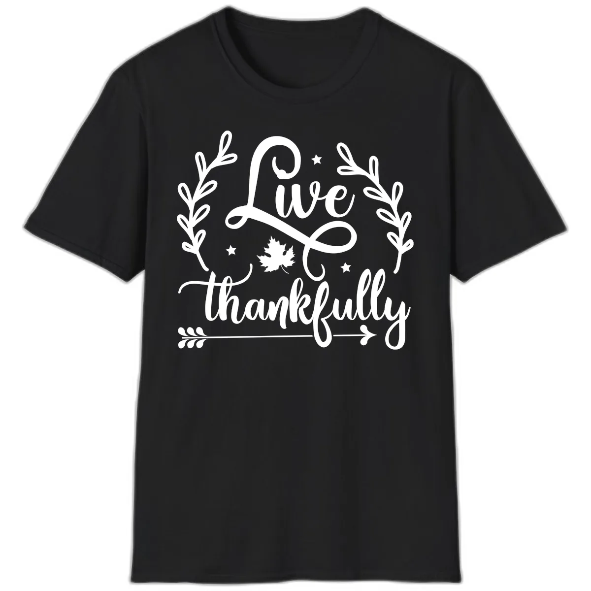 Live Thankfully Thanksgiving Fall Design T-Shirt in Black