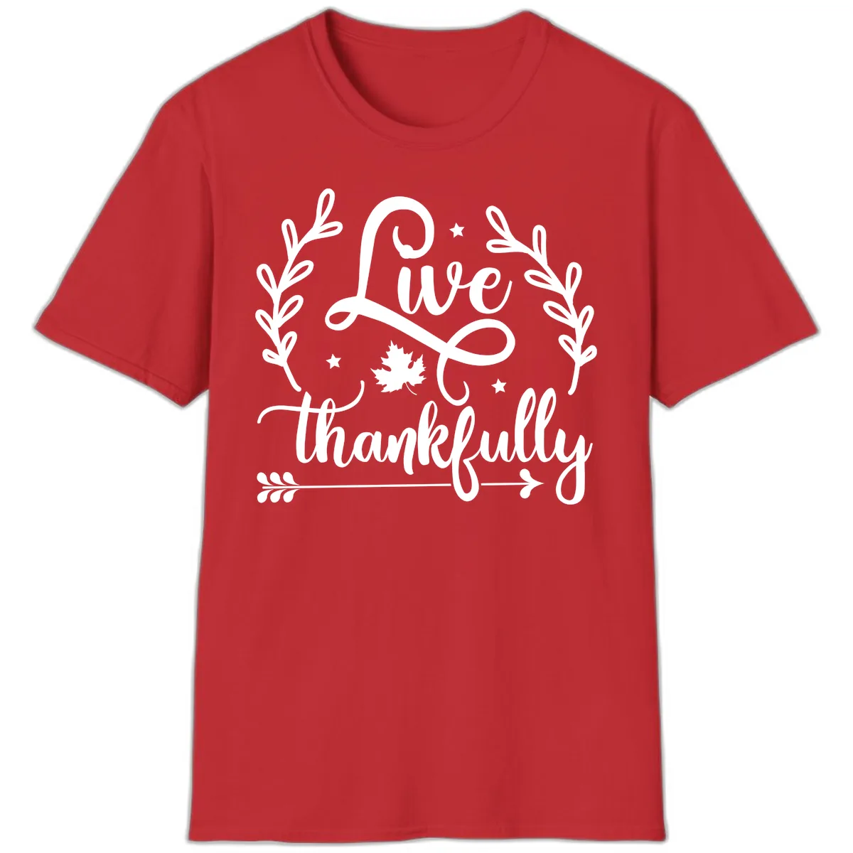 Live Thankfully Thanksgiving Fall Design T-Shirt in Red