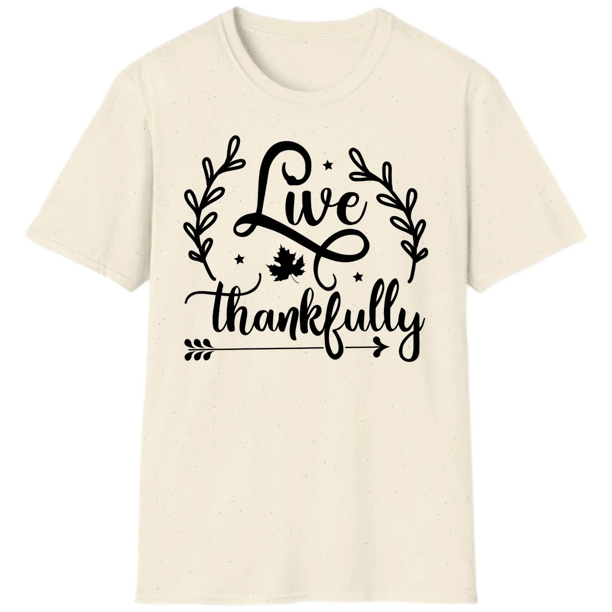 Live Thankfully Thanksgiving Fall Design T-Shirt in Natural