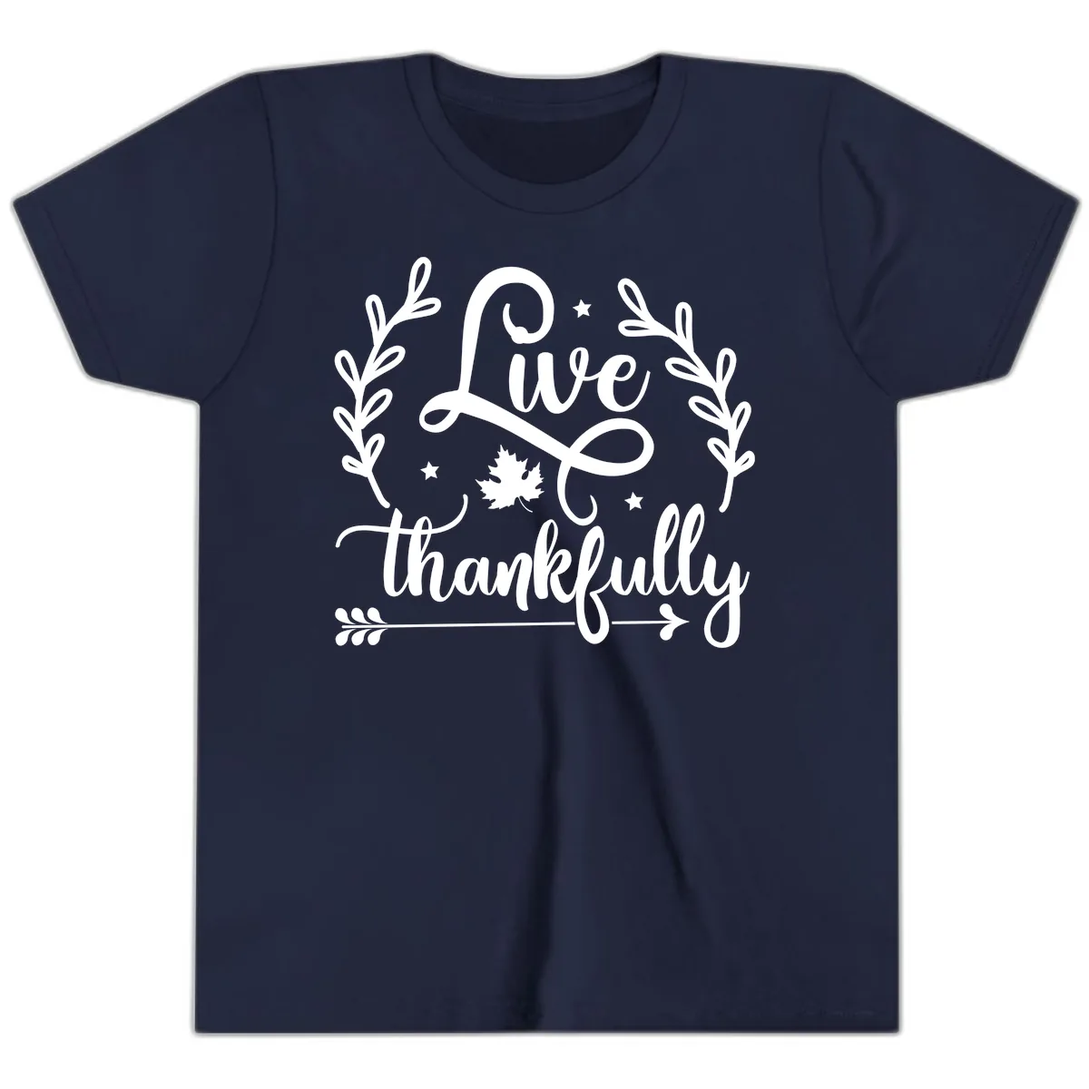 Live Thankfully Thanksgiving Fall Design Youth T-Shirt in Navy