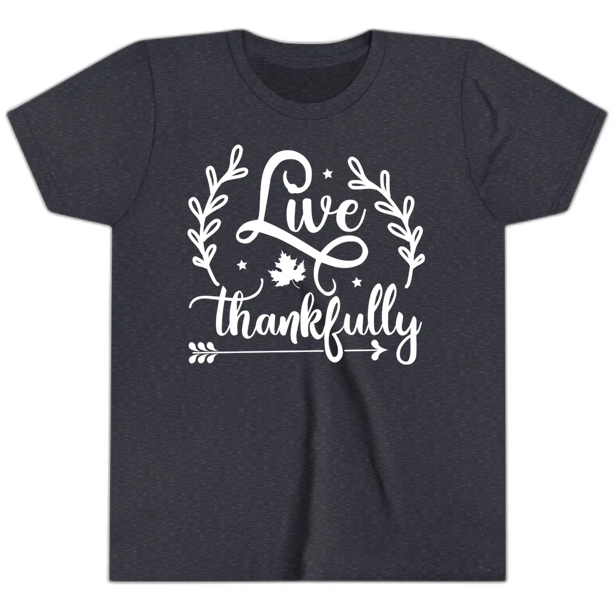Live Thankfully Thanksgiving Fall Design Youth T-Shirt in Heather Navy