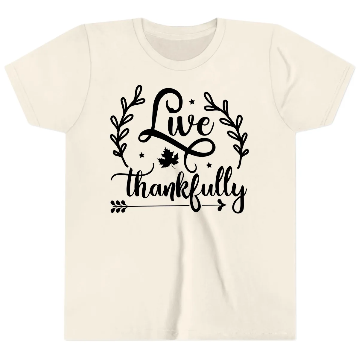Live Thankfully Thanksgiving Fall Design Youth T-Shirt in Natural