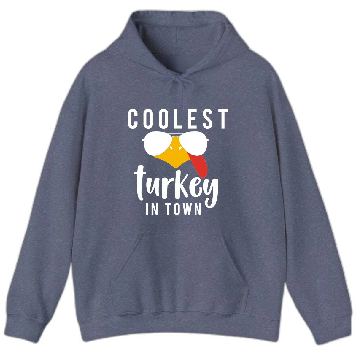 Coolest Turkey In Town Thanksgiving Hoodie in Heather Navy