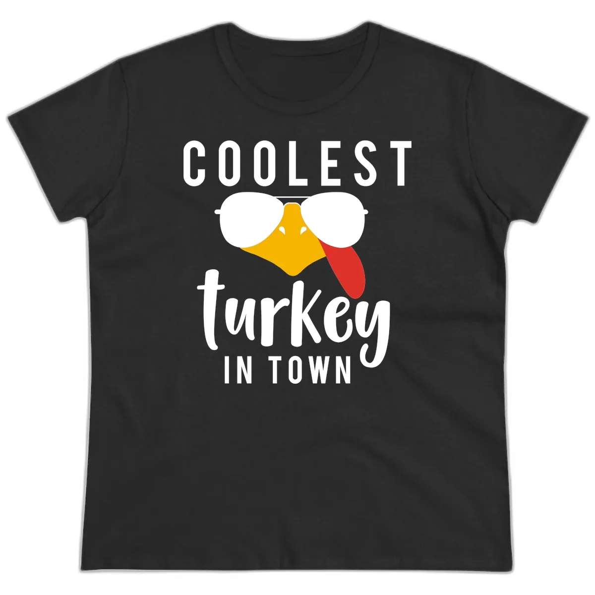 Coolest Turkey In Town Thanksgiving Ladies Tee in Black
