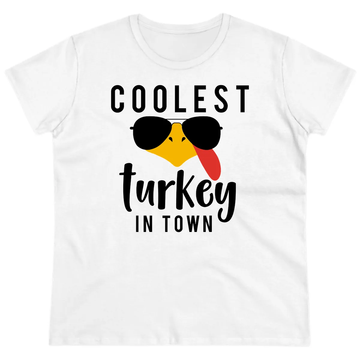 Coolest Turkey In Town Thanksgiving Ladies Tee in White