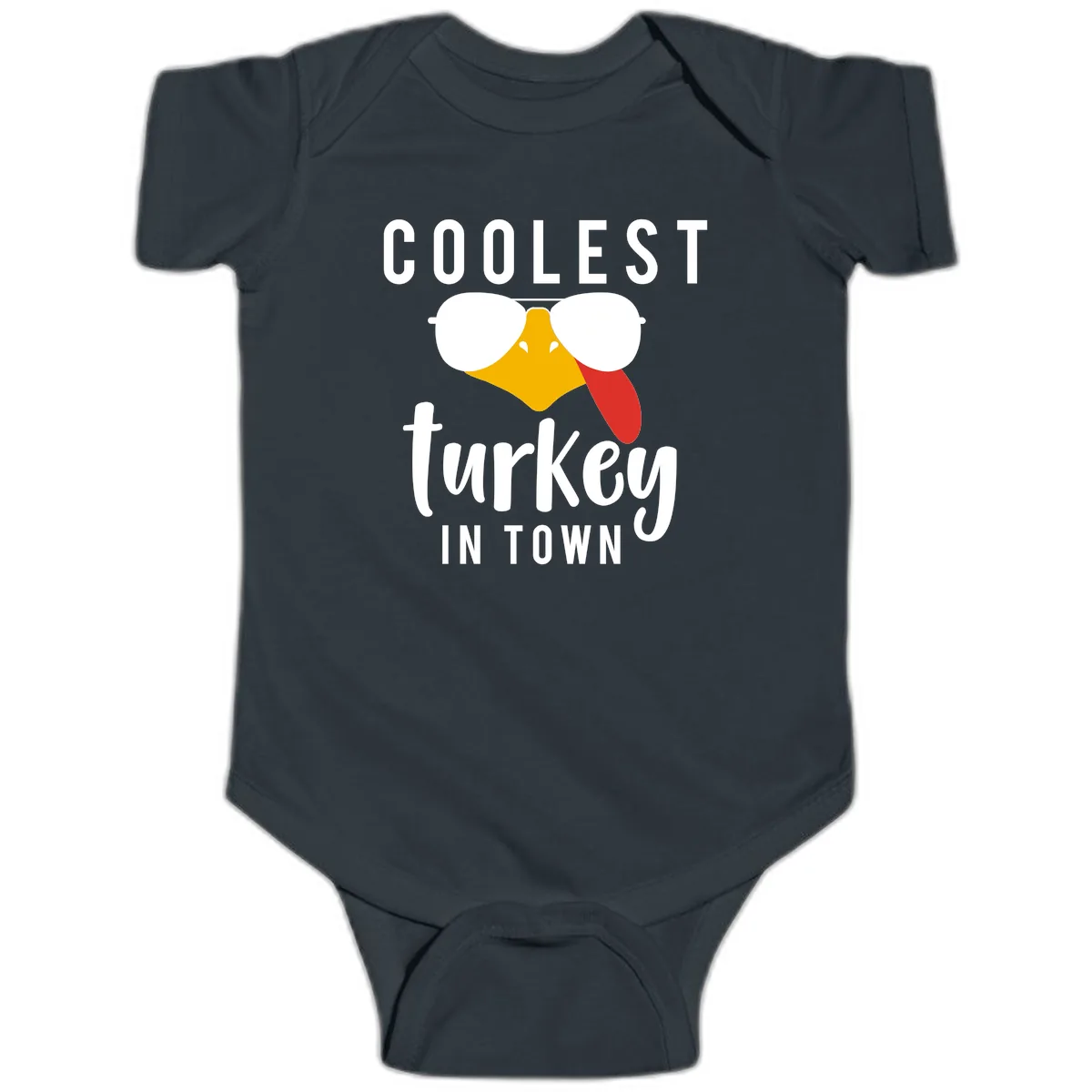 Coolest Turkey In Town Thanksgiving Baby Onesie in Black