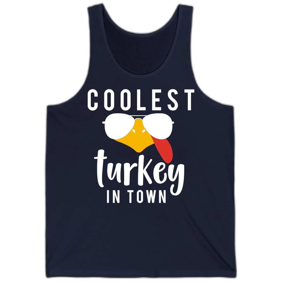 Coolest Turkey In Town Thanksgiving Tank in Navy