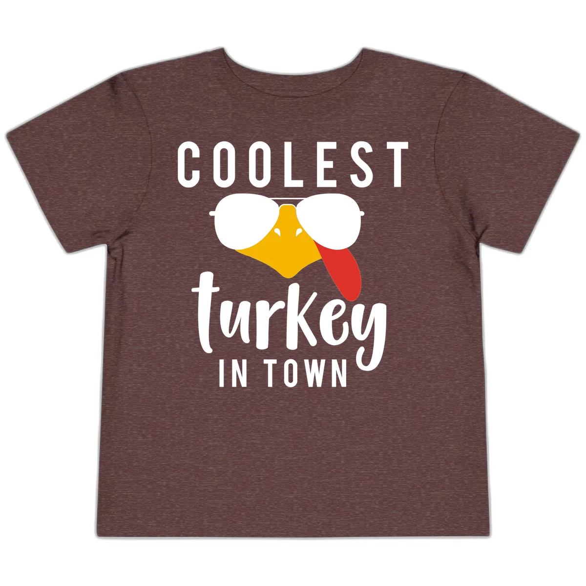 Coolest Turkey In Town Thanksgiving Toddler T-Shirt in Heather Maroon