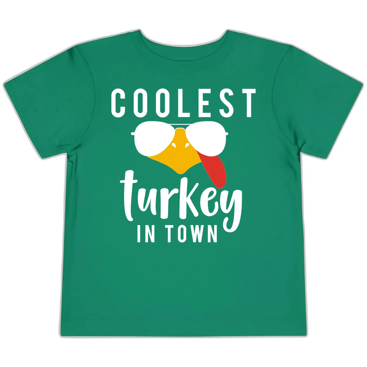 Coolest Turkey In Town Thanksgiving Toddler T-Shirt in Kelly