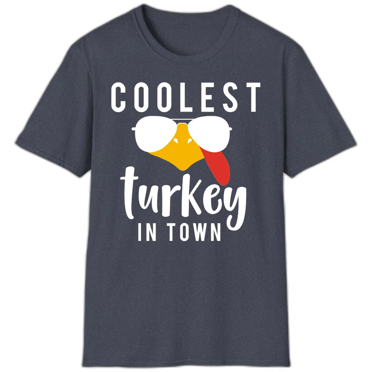 Coolest Turkey In Town Thanksgiving T-Shirt in Heather Navy