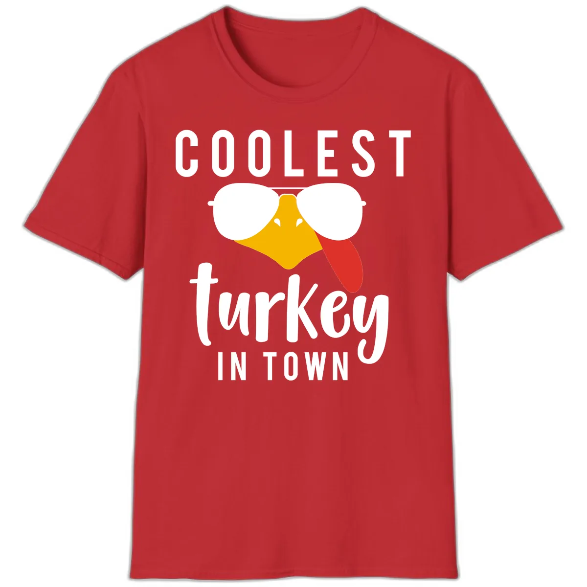 Coolest Turkey In Town Thanksgiving T-Shirt in Red