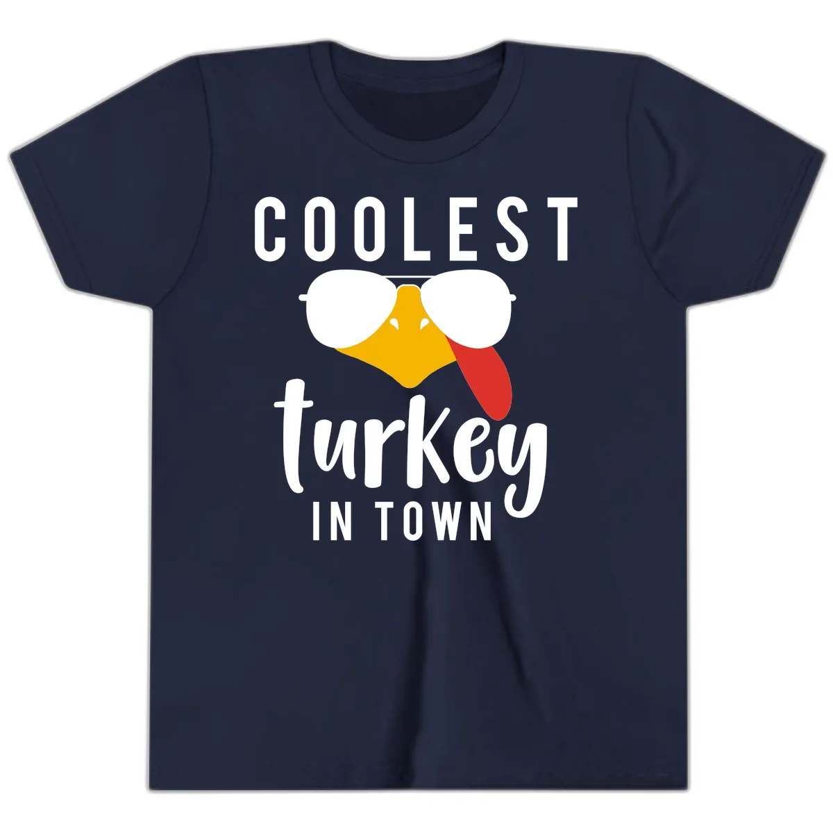 Coolest Turkey In Town Thanksgiving Youth T-Shirt in Navy