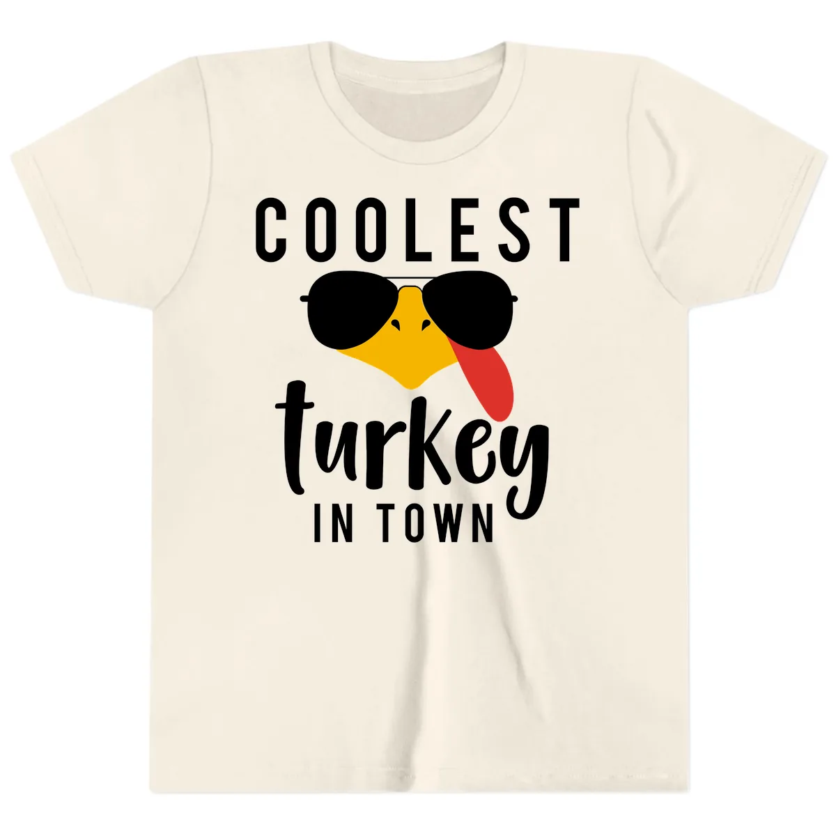 Coolest Turkey In Town Thanksgiving Youth T-Shirt in Natural