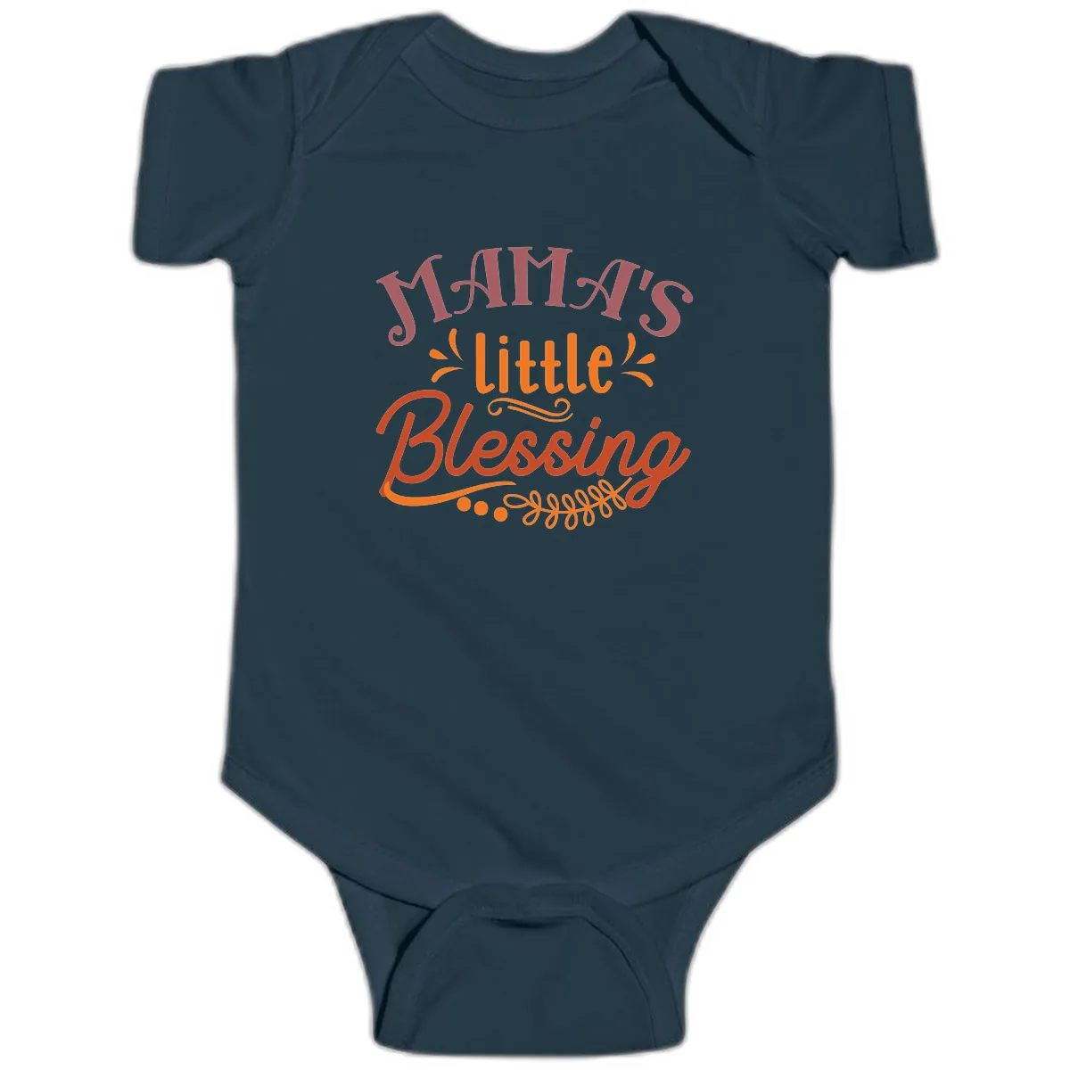 Mama's Little Blessing Typography Design Baby Onesie in Navy