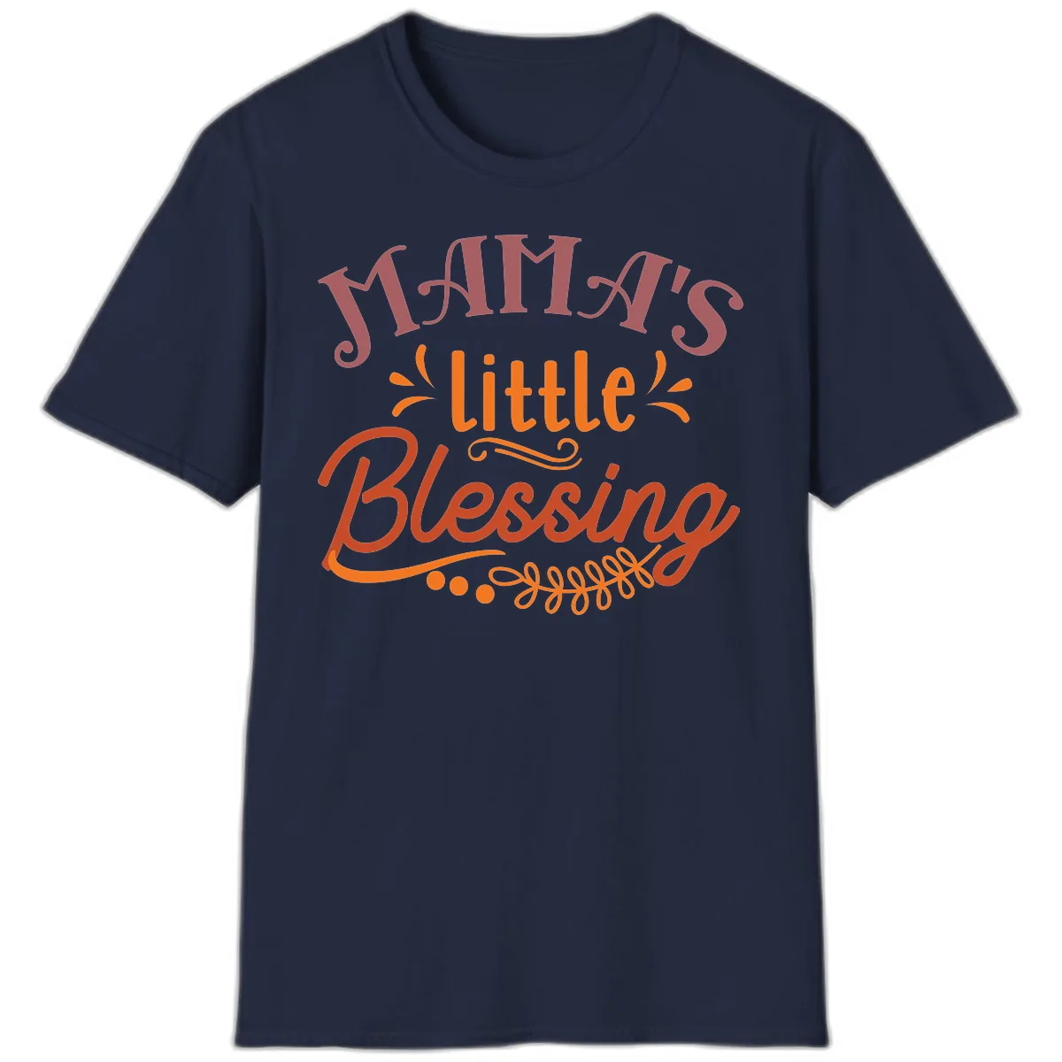 Mama's Little Blessing Typography Design T-Shirt in Navy