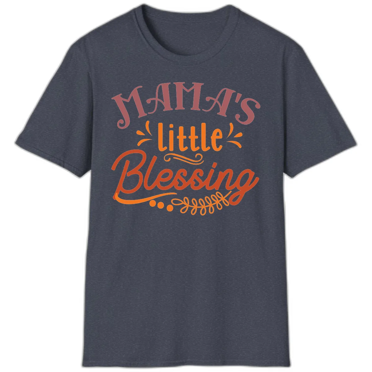 Mama's Little Blessing Typography Design T-Shirt in Heather Navy