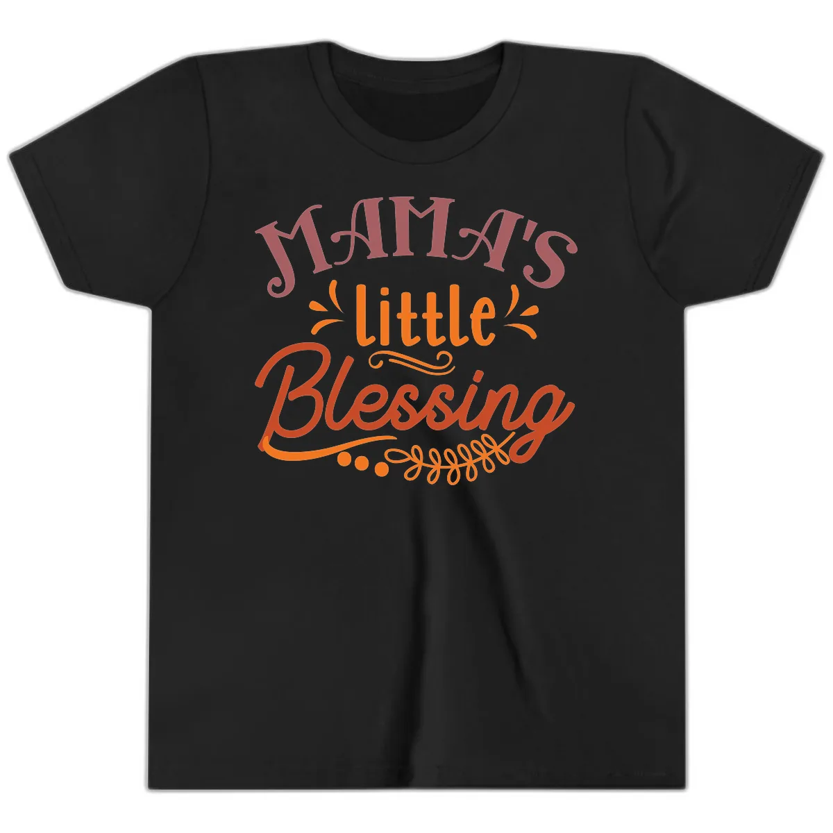 Mama's Little Blessing Typography Design Youth T-Shirt in Black