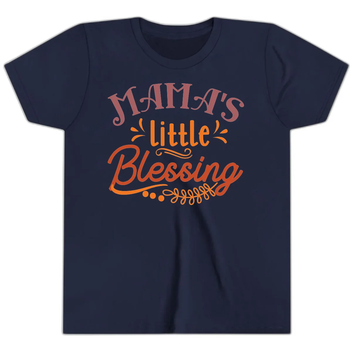 Mama's Little Blessing Typography Design Youth T-Shirt in Navy