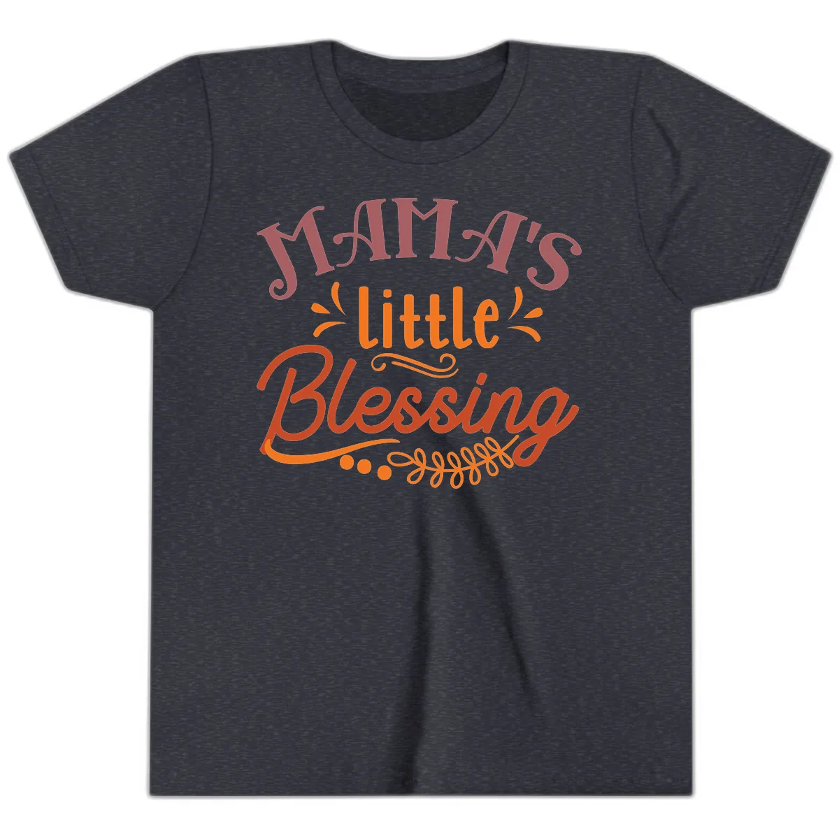 Mama's Little Blessing Typography Design Youth T-Shirt in Heather Navy