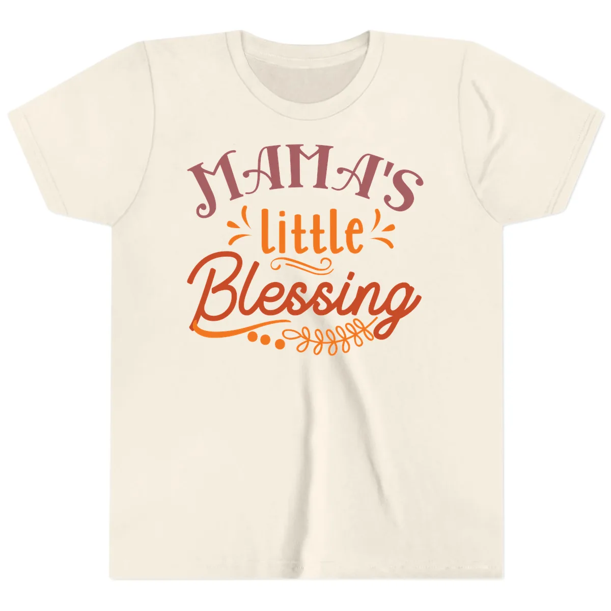 Mama's Little Blessing Typography Design Youth T-Shirt in Natural