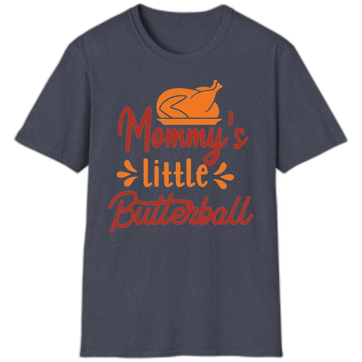 Mommy's Little Butterball Thanksgiving Turkey T-Shirt in Heather Navy