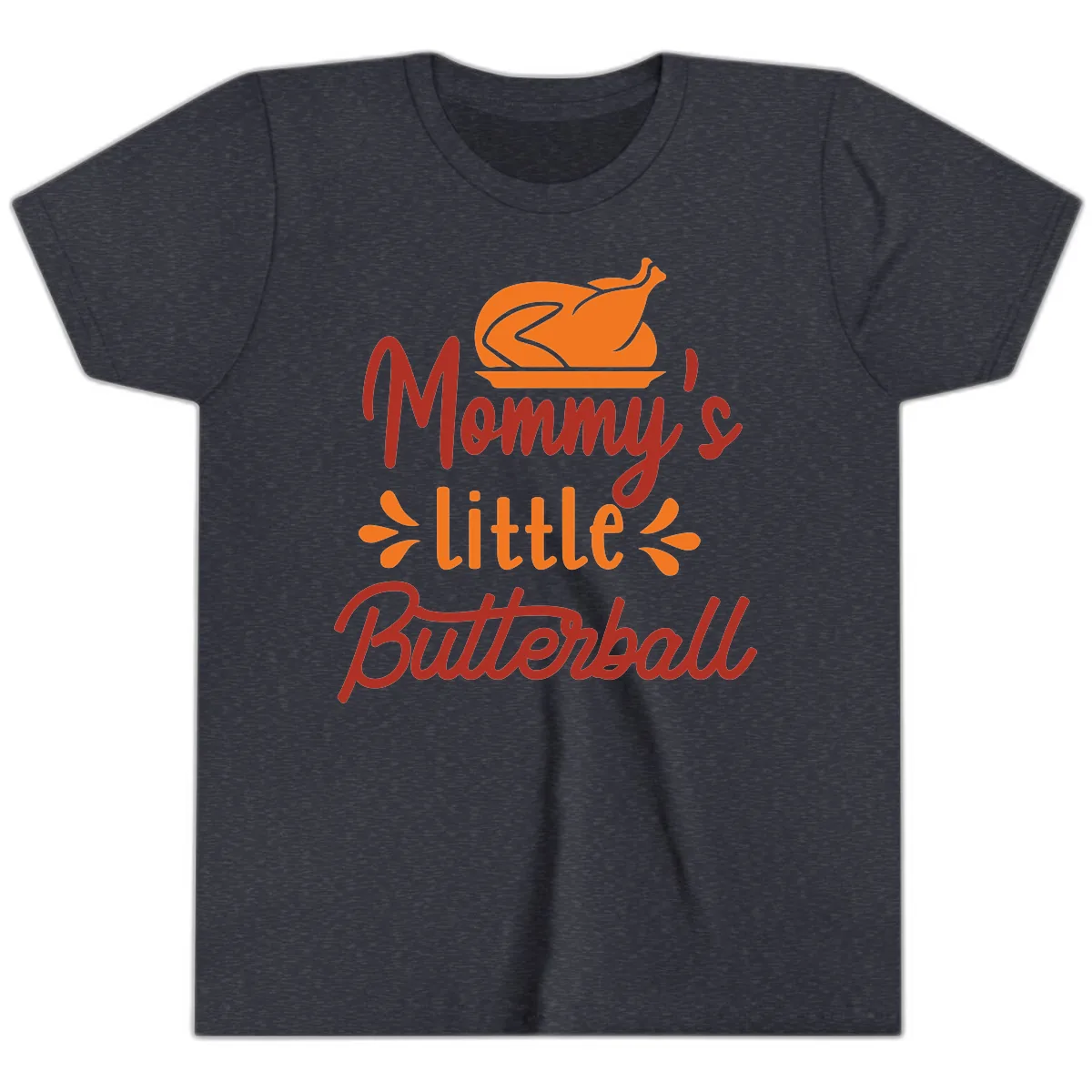 Mommy's Little Butterball Thanksgiving Turkey Youth T-Shirt in Heather Navy