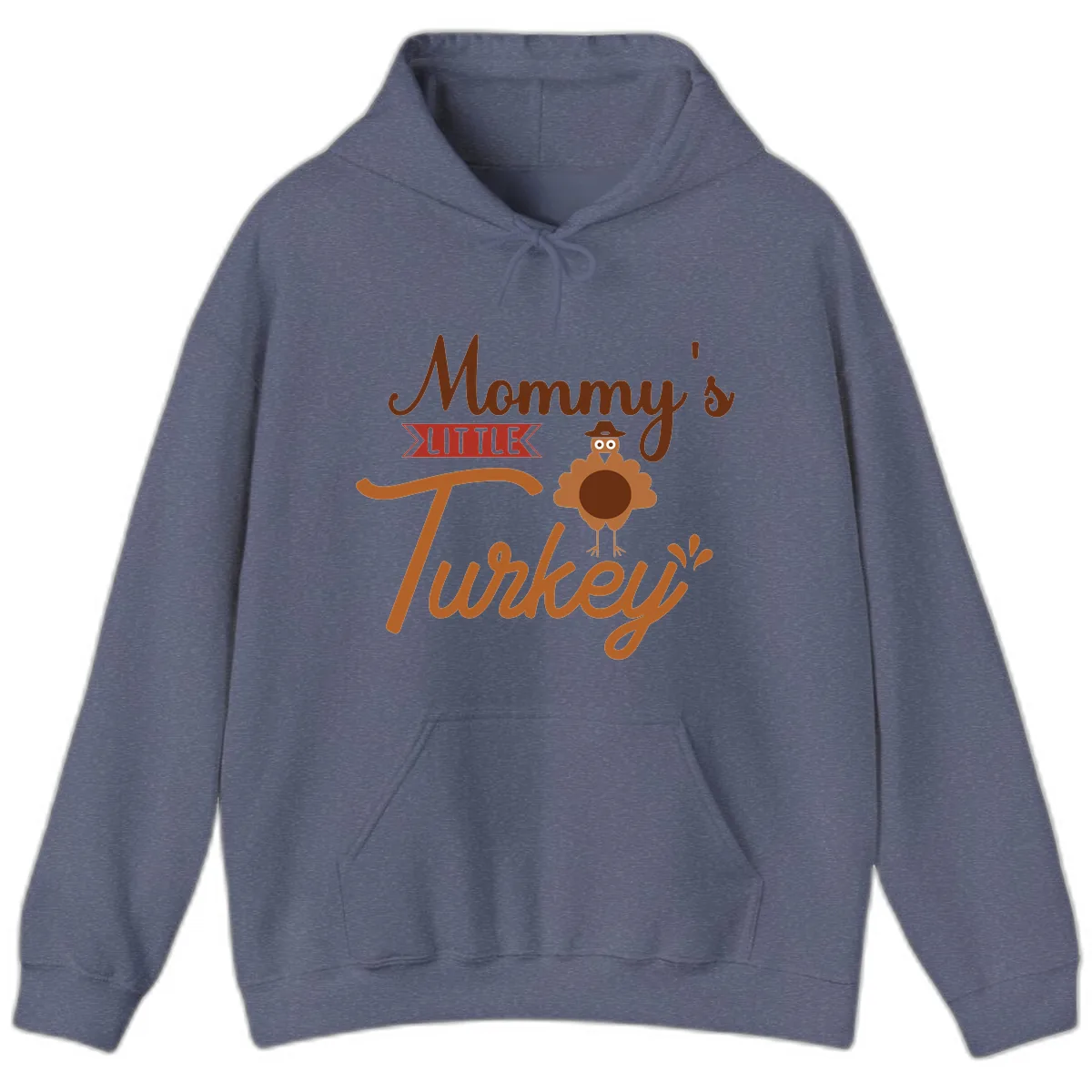 Mommy's Little Turkey Thanksgiving Design Hoodie in Heather Navy