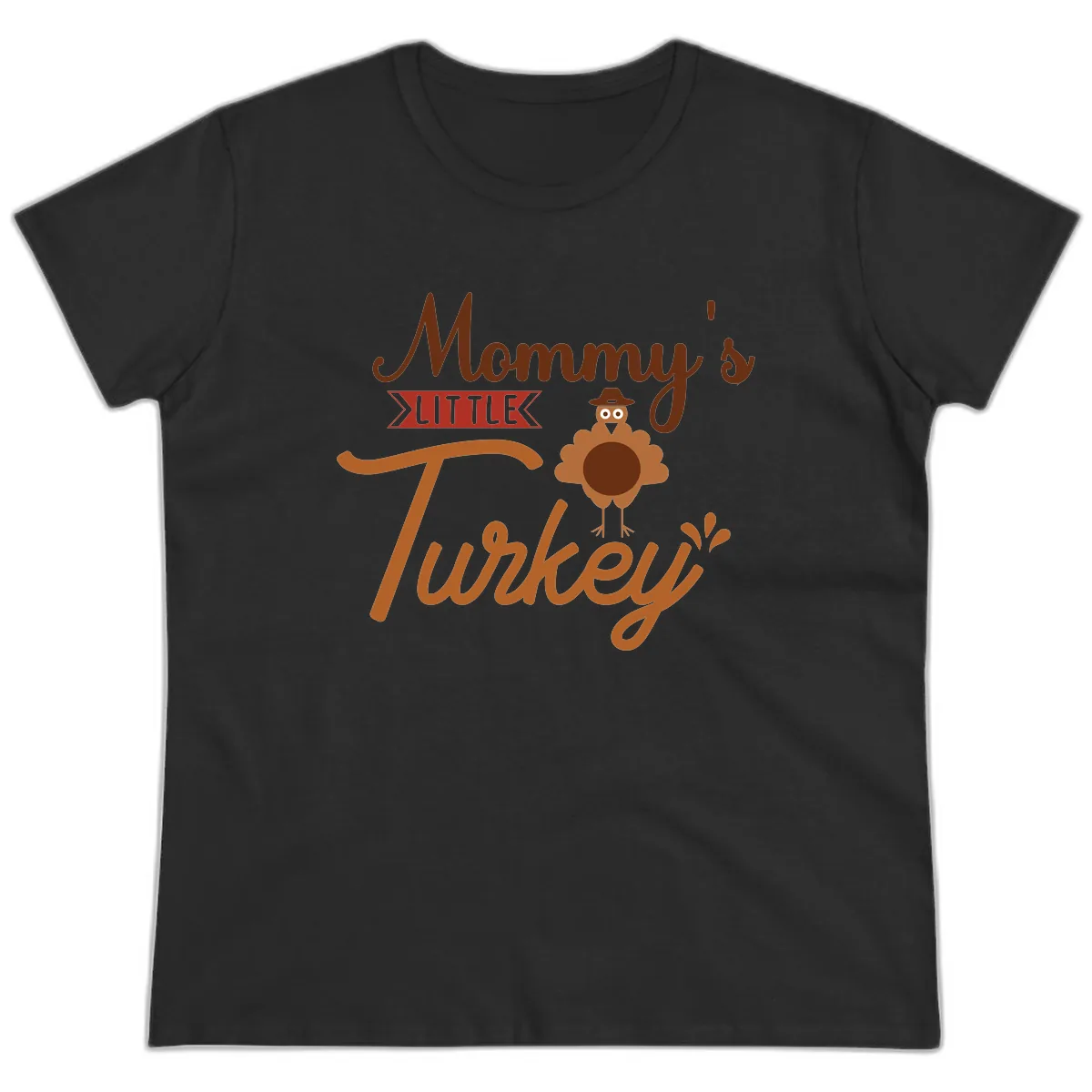 Mommy's Little Turkey Thanksgiving Design Ladies Tee in Black