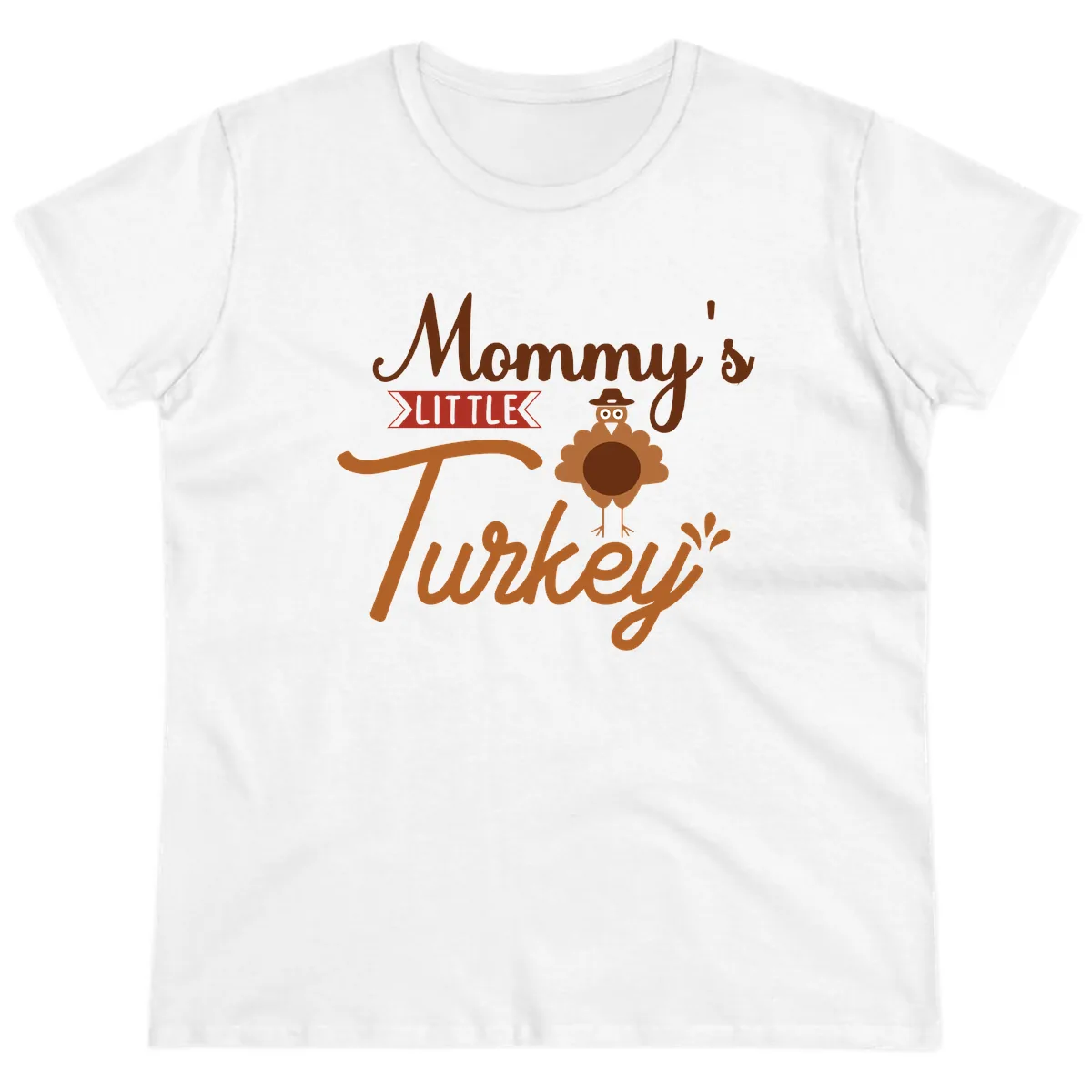 Mommy's Little Turkey Thanksgiving Design Ladies Tee in White