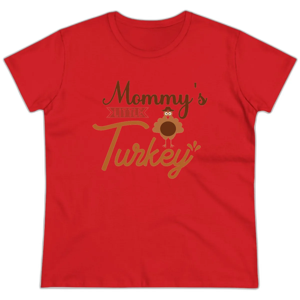 Mommy's Little Turkey Thanksgiving Design Ladies Tee in Red