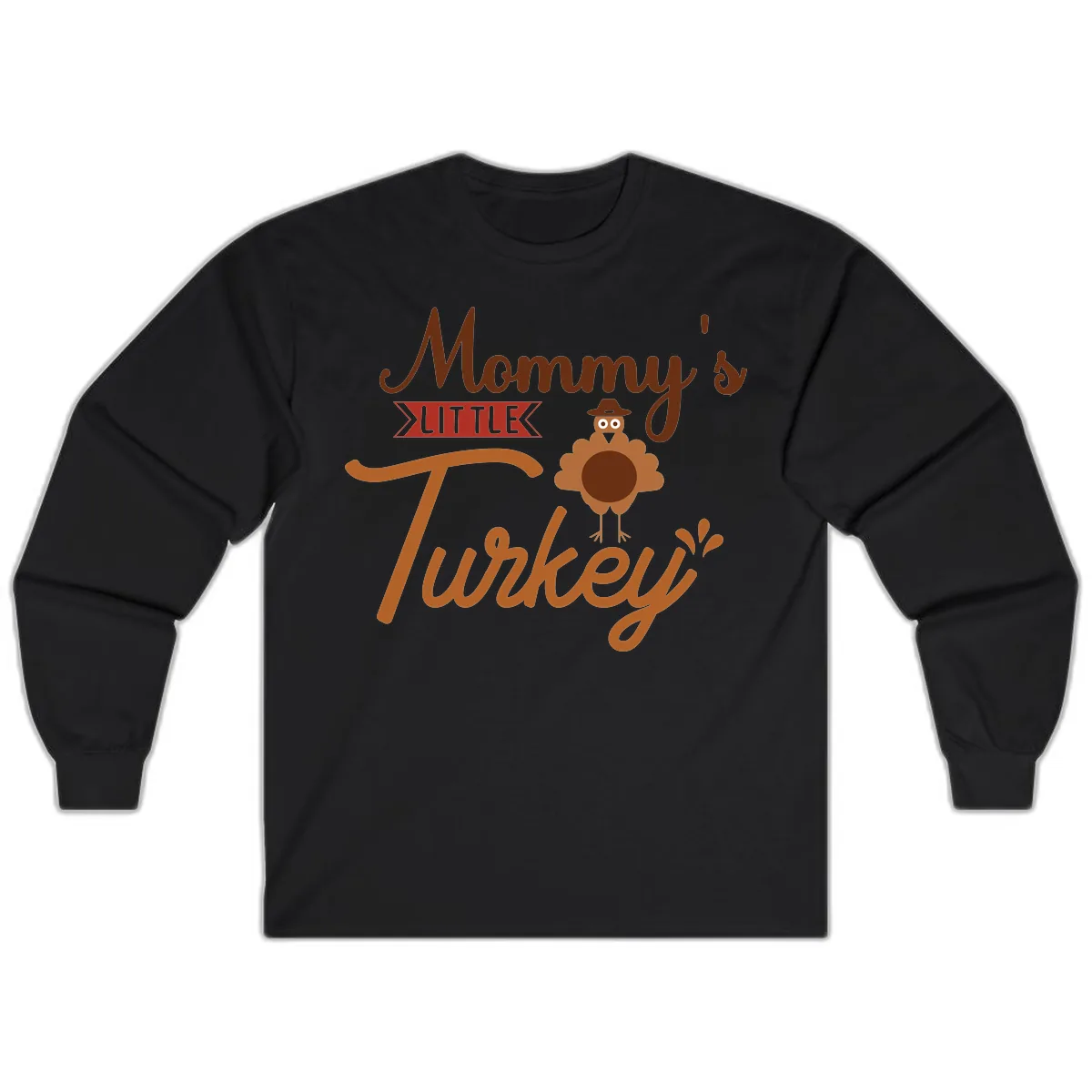 Mommy's Little Turkey Thanksgiving Design Long Sleeve in Black